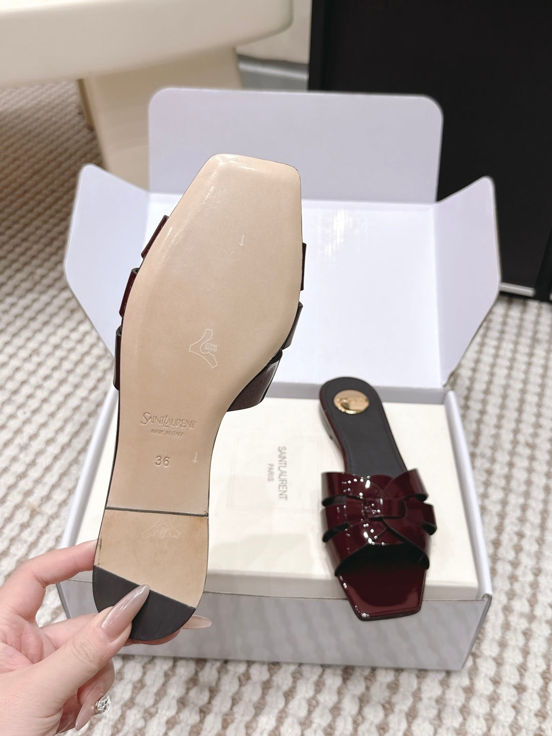 Saint Laurent Melody Square Toe Flat Sandals – 2026SS