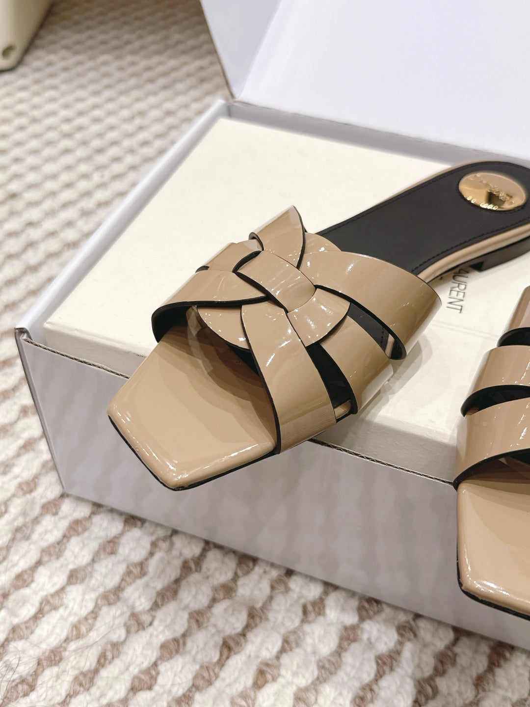 Saint Laurent Melody Square Toe Flat Sandals – 2026SS