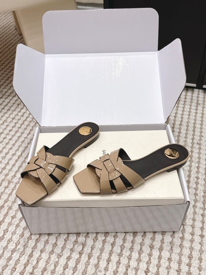 Saint Laurent Melody Square Toe Flat Sandals – 2026SS