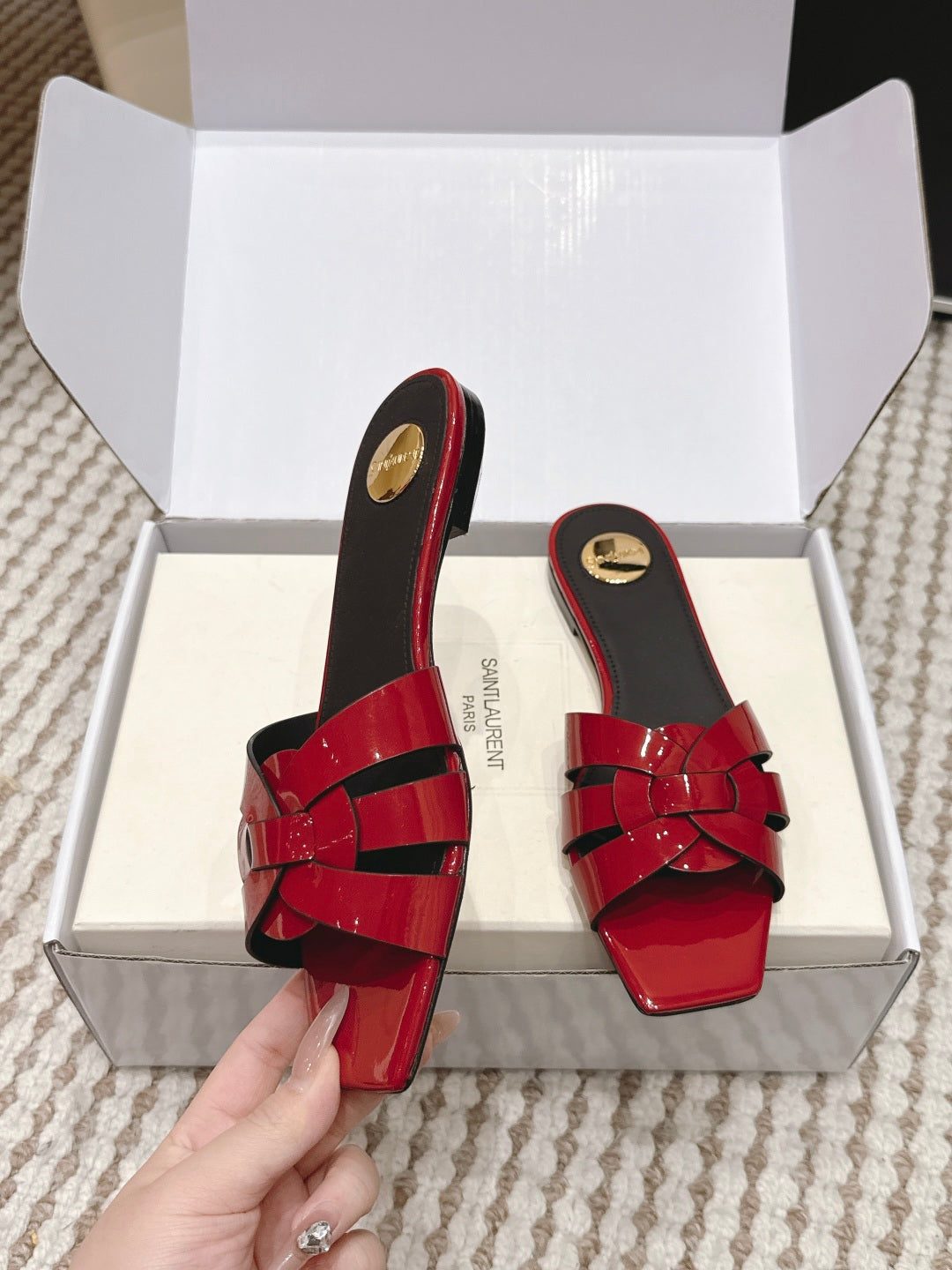 Saint Laurent Melody Square Toe Flat Sandals – 2026SS