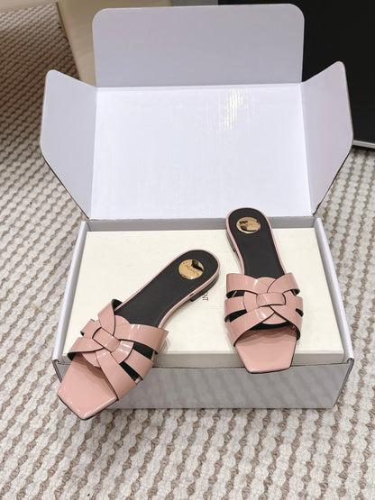 Saint Laurent Melody Square Toe Flat Sandals – 2026SS