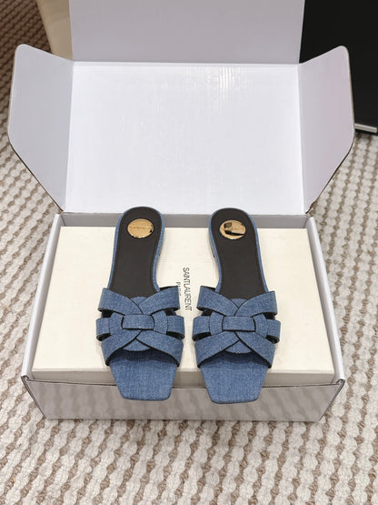 Saint Laurent Melody Square Toe Flat Sandals – 2026SS