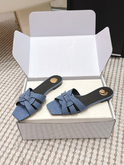 Saint Laurent Melody Square Toe Flat Sandals – 2026SS