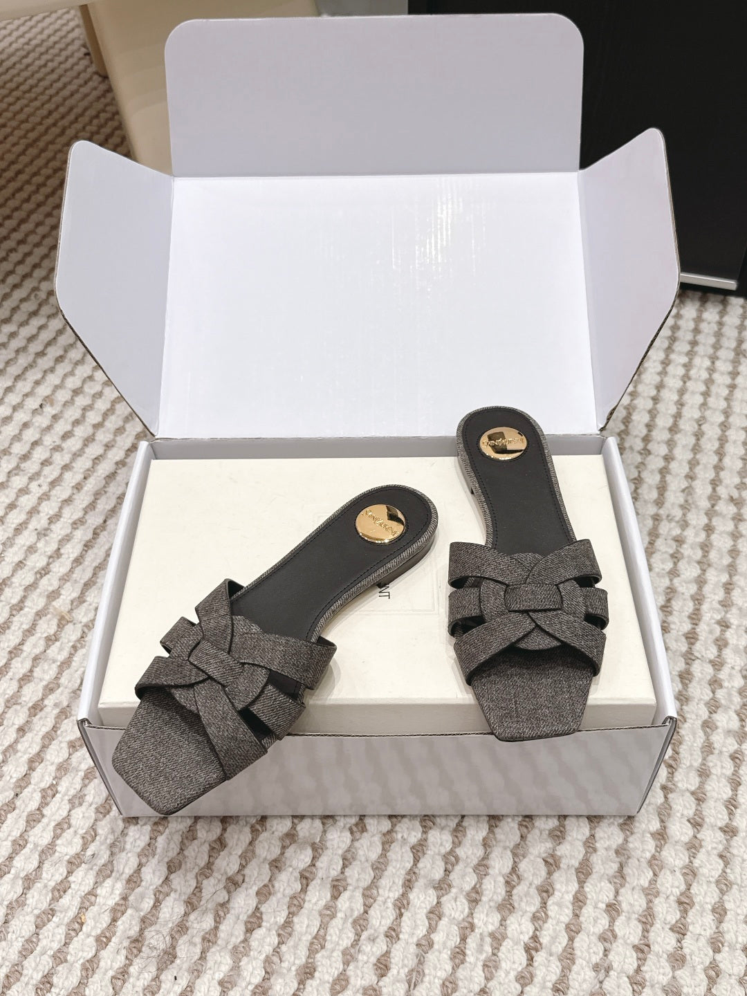 Saint Laurent Melody Square Toe Flat Sandals – 2026SS