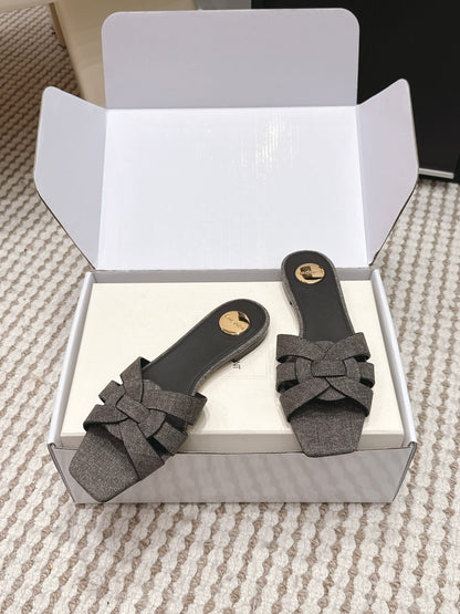 Saint Laurent Melody Square Toe Flat Sandals – 2026SS