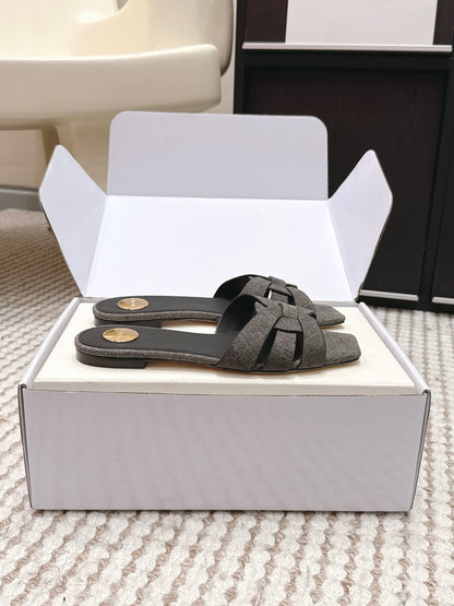 Saint Laurent Melody Square Toe Flat Sandals – 2026SS