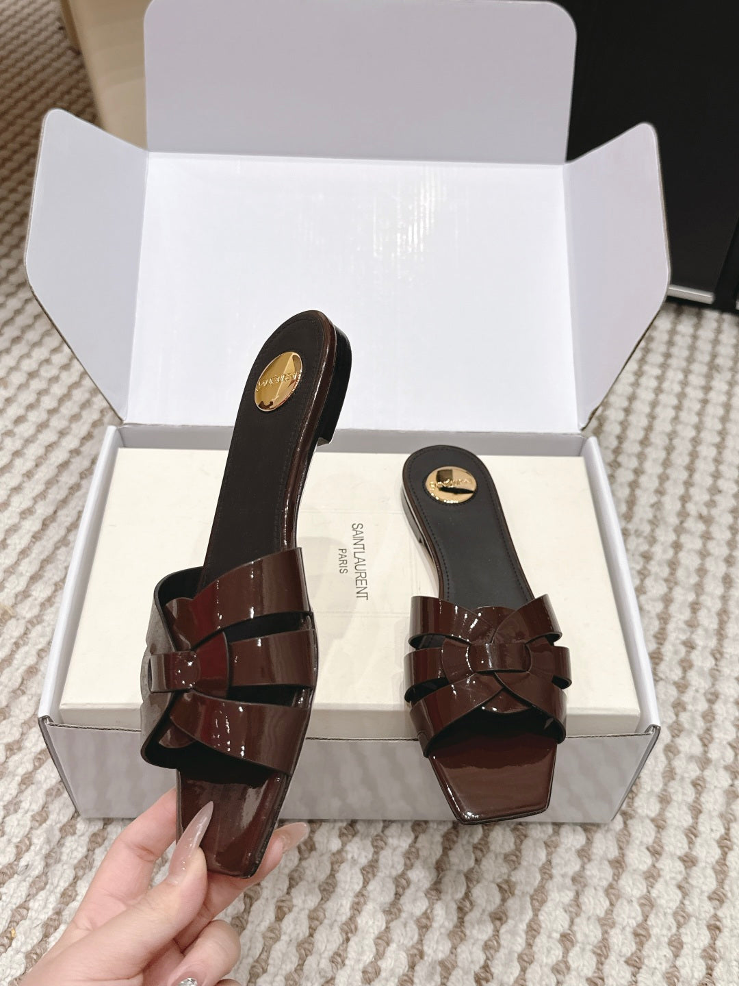 Saint Laurent Melody Square Toe Flat Sandals – 2026SS