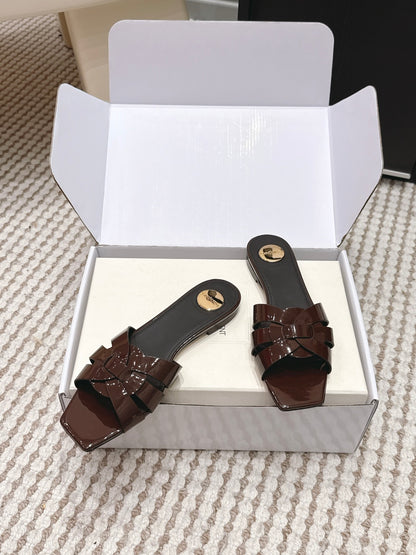Saint Laurent Melody Square Toe Flat Sandals – 2026SS