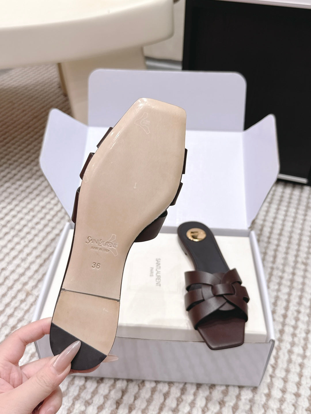 Saint Laurent Melody Square Toe Flat Sandals – 2026SS