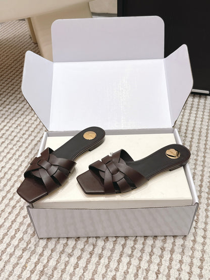 Saint Laurent Melody Square Toe Flat Sandals – 2026SS