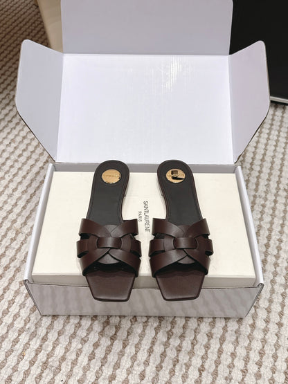 Saint Laurent Melody Square Toe Flat Sandals – 2026SS