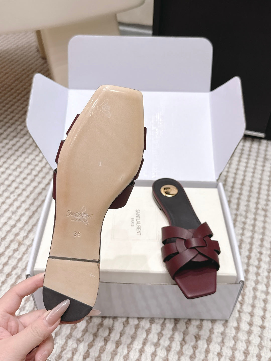 Saint Laurent Melody Square Toe Flat Sandals – 2026SS