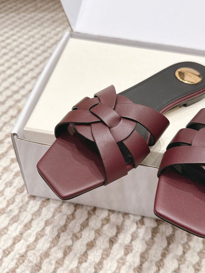 Saint Laurent Melody Square Toe Flat Sandals – 2026SS