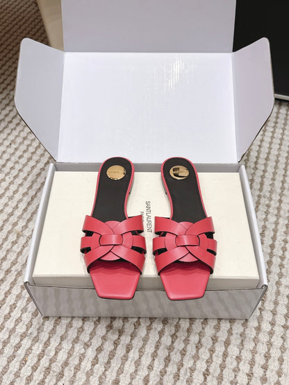 Saint Laurent Melody Square Toe Flat Sandals – 2026SS