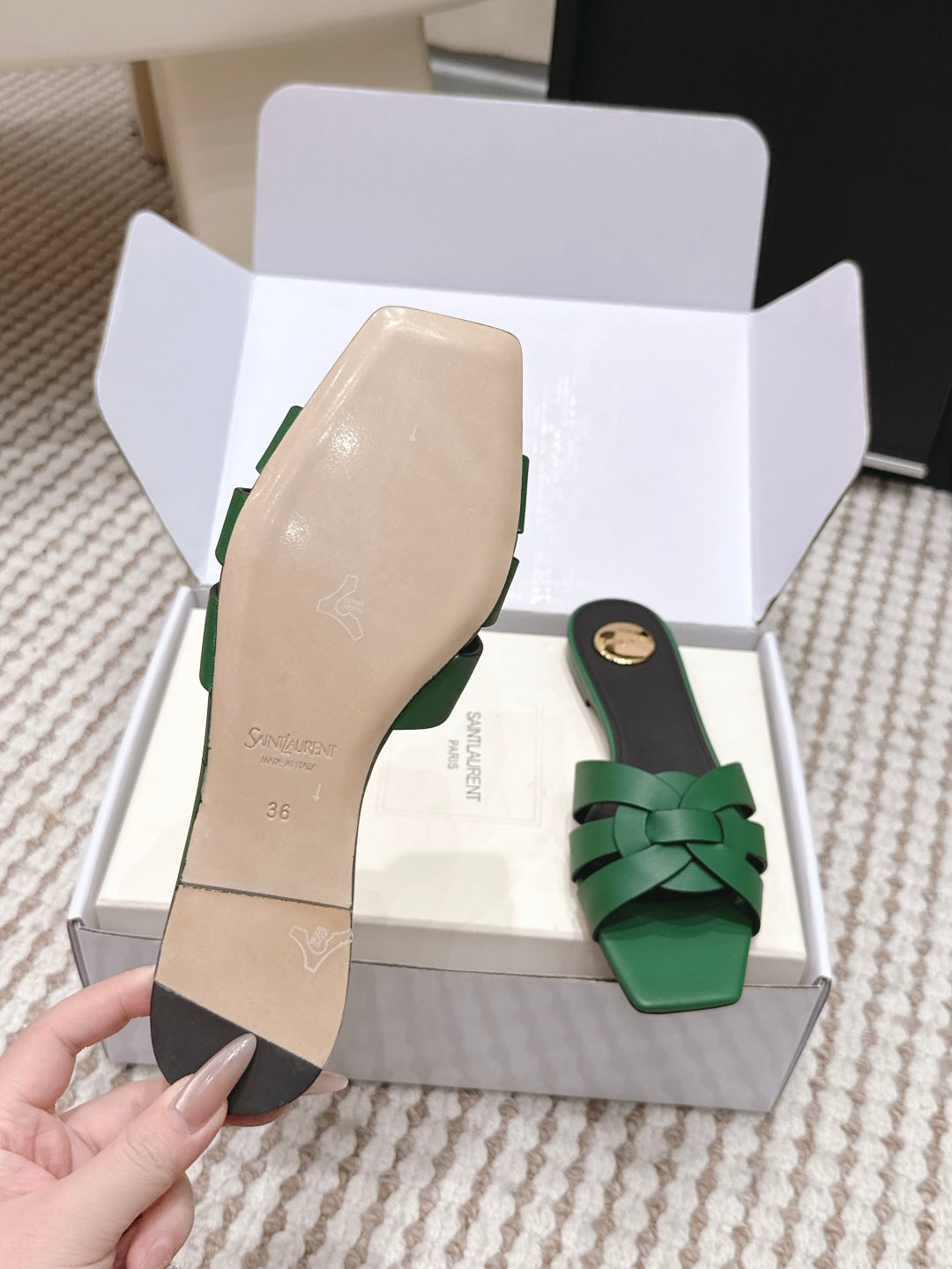 Saint Laurent Melody Square Toe Flat Sandals – 2026SS