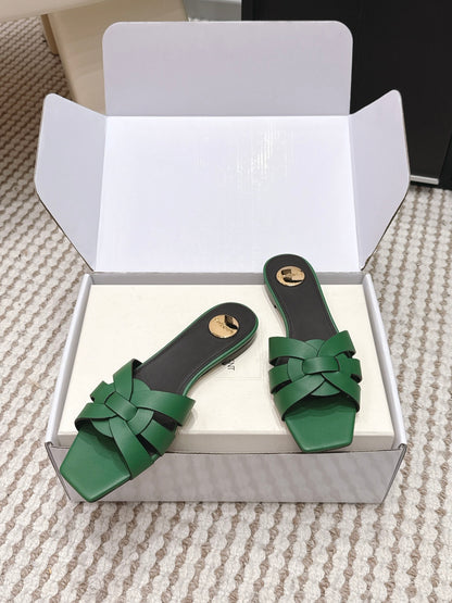 Saint Laurent Melody Square Toe Flat Sandals – 2026SS