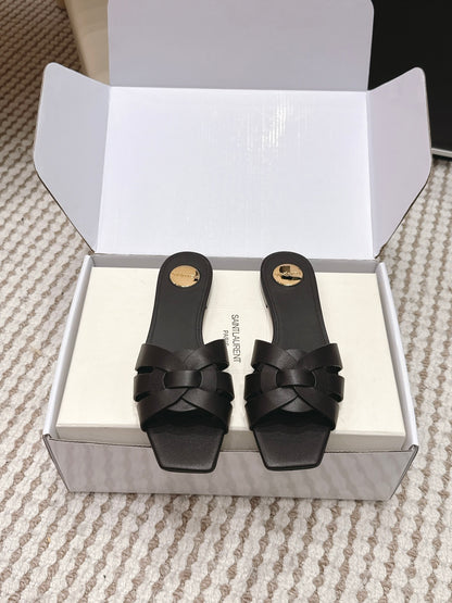 Saint Laurent Melody Square Toe Flat Sandals – 2026SS