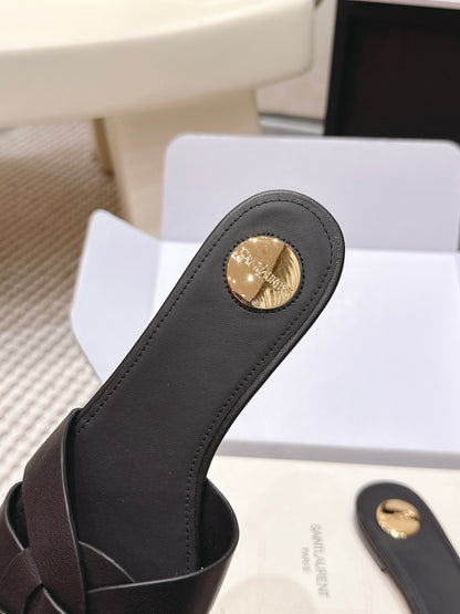 Saint Laurent Melody Square Toe Flat Sandals – 2026SS