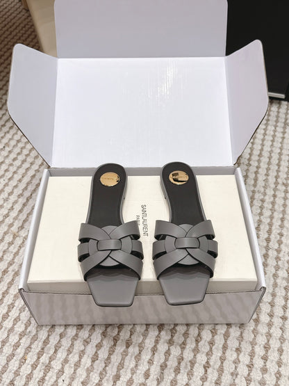 Saint Laurent Melody Square Toe Flat Sandals – 2026SS