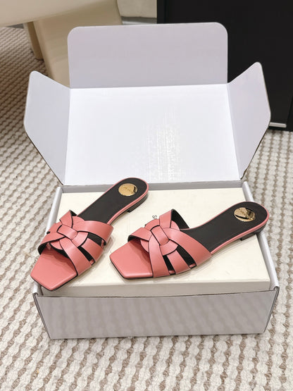 Saint Laurent Melody Square Toe Flat Sandals – 2026SS