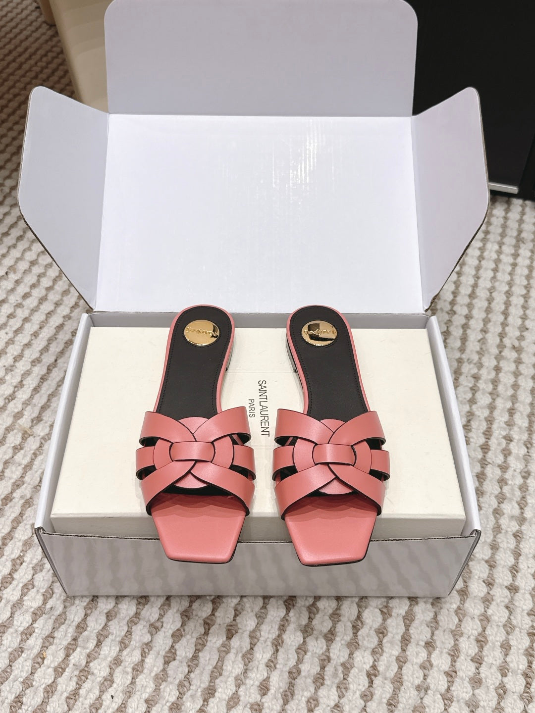 Saint Laurent Melody Square Toe Flat Sandals – 2026SS