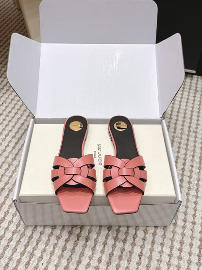 Saint Laurent Melody Square Toe Flat Sandals – 2026SS
