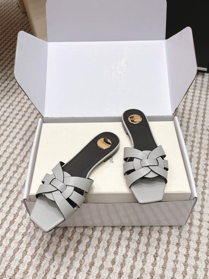Saint Laurent Melody Square Toe Flat Sandals – 2026SS