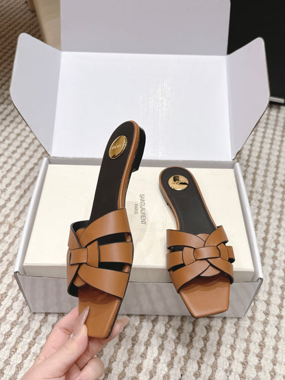 Saint Laurent Melody Square Toe Flat Sandals – 2026SS