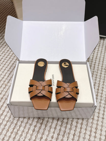 Saint Laurent Melody Square Toe Flat Sandals – 2026SS