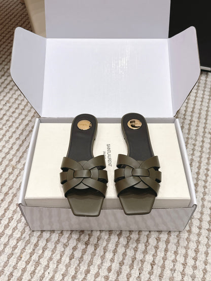 Saint Laurent Melody Square Toe Flat Sandals – 2026SS