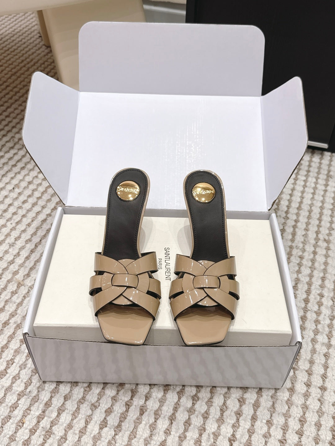 Saint Laurent Melody Square-Toe Heeled Sandals – 2026 Spring/Summer Collection