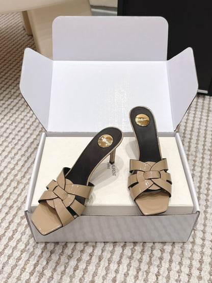 Saint Laurent Melody Square-Toe Heeled Sandals – 2026 Spring/Summer Collection