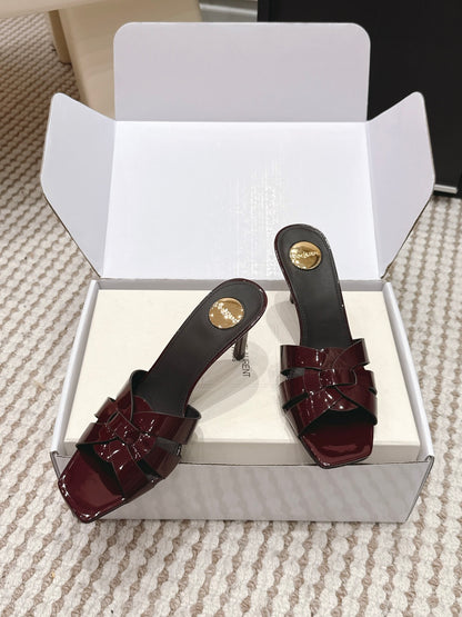 Saint Laurent Melody Square-Toe Heeled Sandals – 2026 Spring/Summer Collection