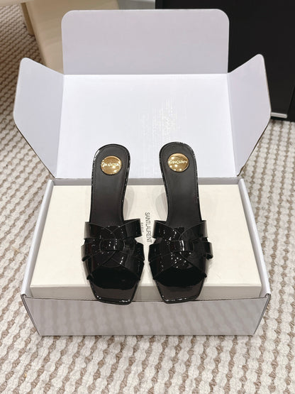 Saint Laurent Melody Square-Toe Heeled Sandals – 2026 Spring/Summer Collection