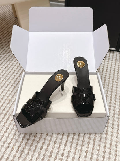 Saint Laurent Melody Square-Toe Heeled Sandals – 2026 Spring/Summer Collection
