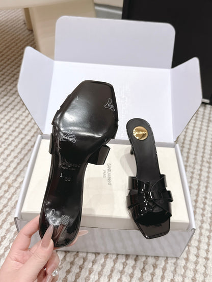 Saint Laurent Melody Square-Toe Heeled Sandals – 2026 Spring/Summer Collection