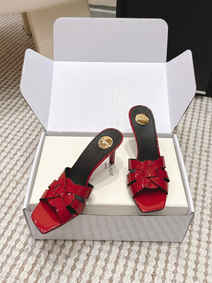 Saint Laurent Melody Square-Toe Heeled Sandals – 2026 Spring/Summer Collection