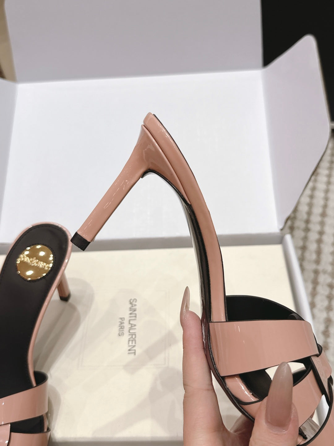 Saint Laurent Melody Square-Toe Heeled Sandals – 2026 Spring/Summer Collection