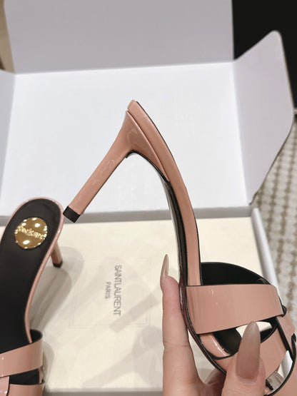 Saint Laurent Melody Square-Toe Heeled Sandals – 2026 Spring/Summer Collection