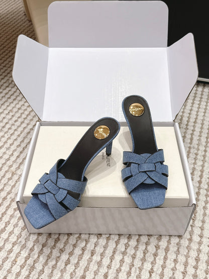 Saint Laurent Melody Square-Toe Heeled Sandals – 2026 Spring/Summer Collection