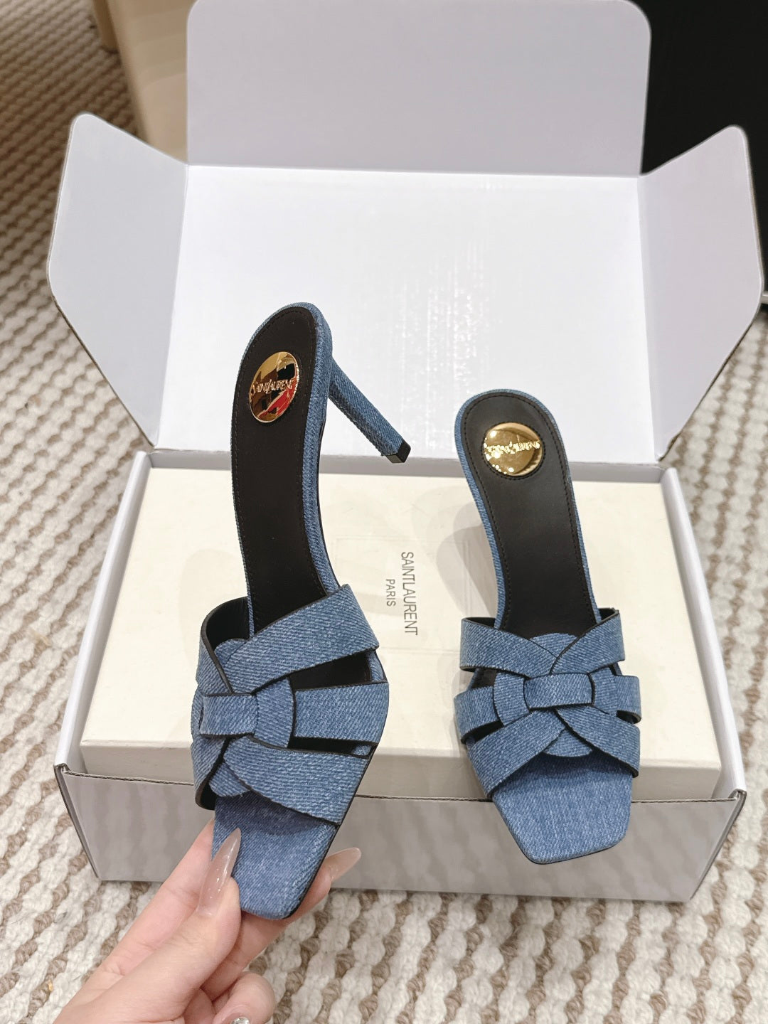 Saint Laurent Melody Square-Toe Heeled Sandals – 2026 Spring/Summer Collection
