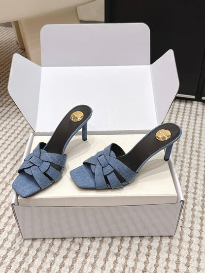 Saint Laurent Melody Square-Toe Heeled Sandals – 2026 Spring/Summer Collection