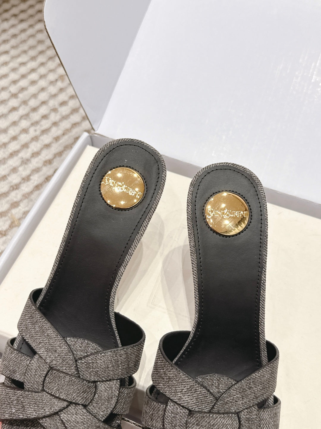 Saint Laurent Melody Square-Toe Heeled Sandals – 2026 Spring/Summer Collection