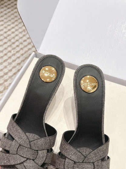 Saint Laurent Melody Square-Toe Heeled Sandals – 2026 Spring/Summer Collection