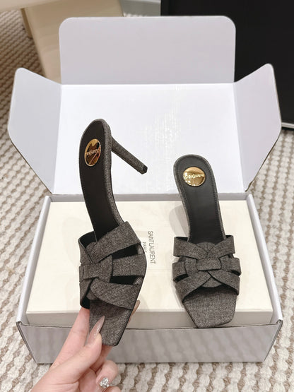 Saint Laurent Melody Square-Toe Heeled Sandals – 2026 Spring/Summer Collection
