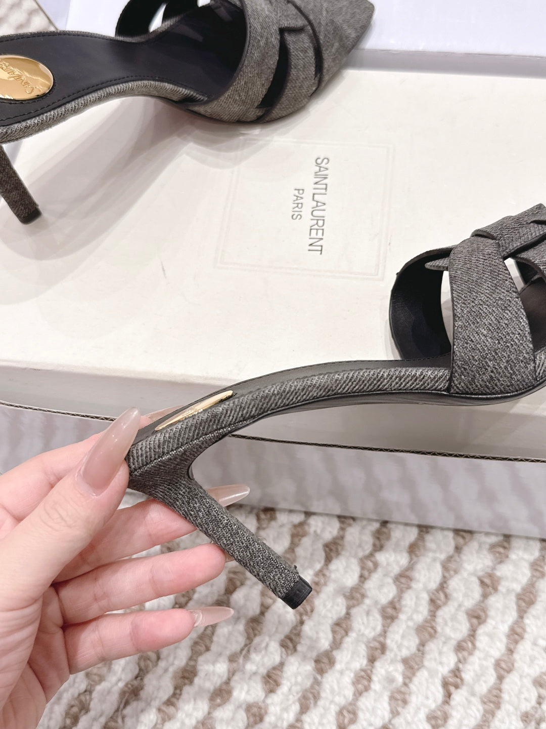 Saint Laurent Melody Square-Toe Heeled Sandals – 2026 Spring/Summer Collection