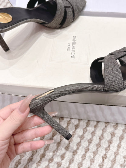 Saint Laurent Melody Square-Toe Heeled Sandals – 2026 Spring/Summer Collection