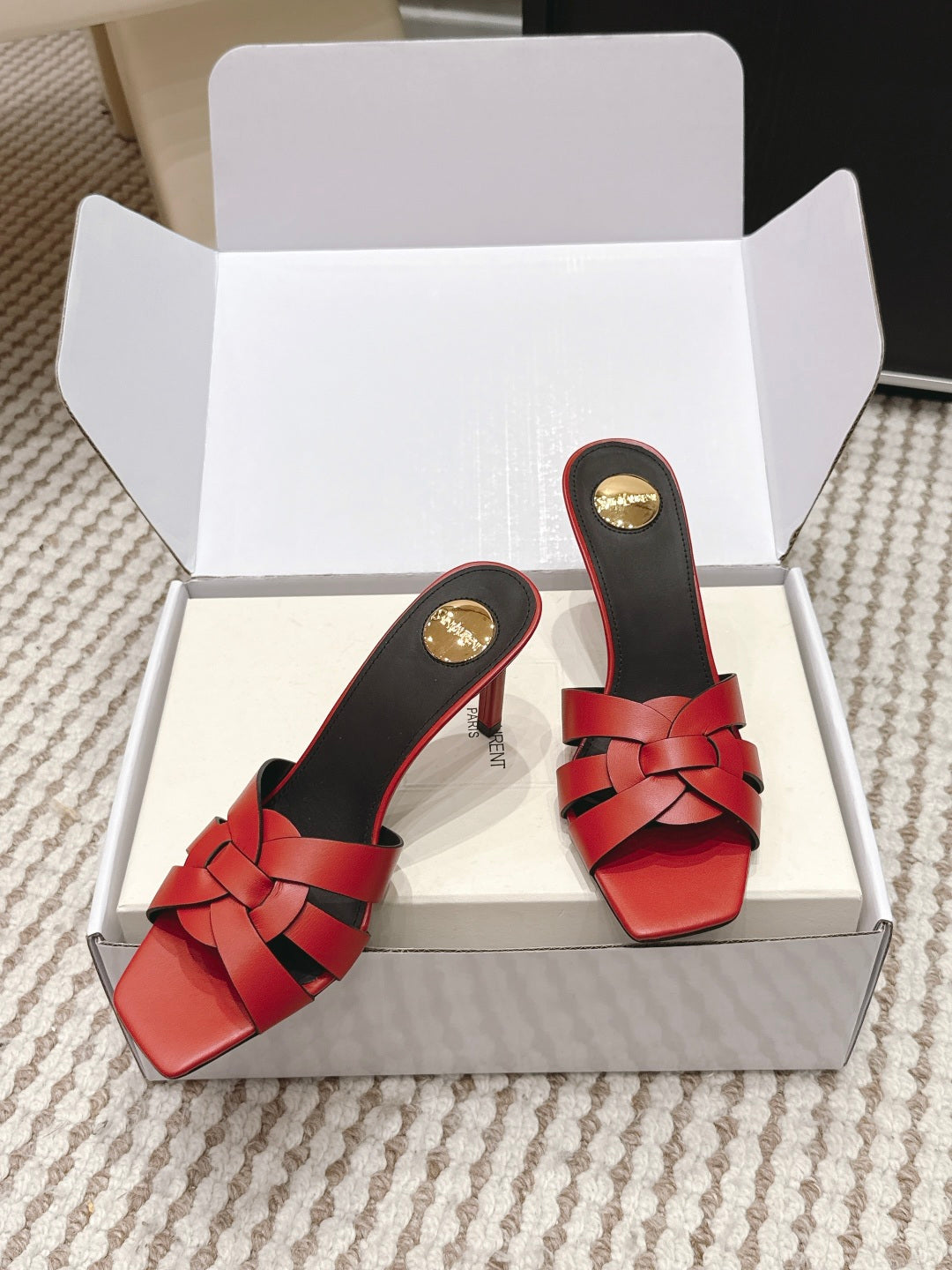 Saint Laurent Melody Square-Toe Heeled Sandals – 2026 Spring/Summer Collection