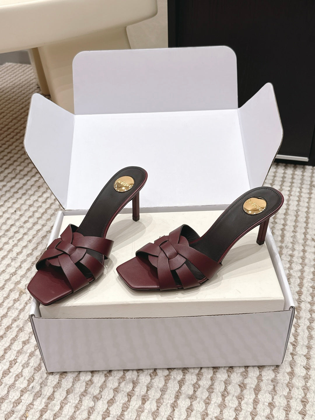 Saint Laurent Melody Square-Toe Heeled Sandals – 2026 Spring/Summer Collection