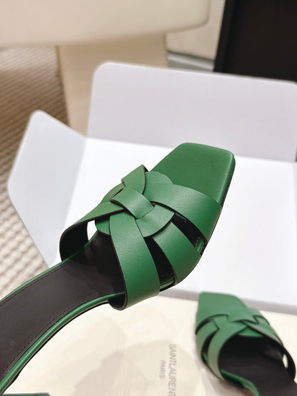 Saint Laurent Melody Square-Toe Heeled Sandals – 2026 Spring/Summer Collection
